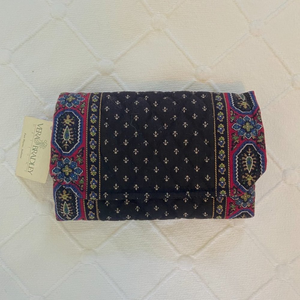 NWT Black Very Bradley Tri-fold Wallet with Strap